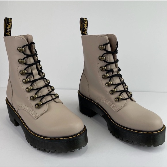 Dr. Martens Leona Boot Taupe / Beige Leather Women’s 7 – Lug Sole - Picture 5 of 8